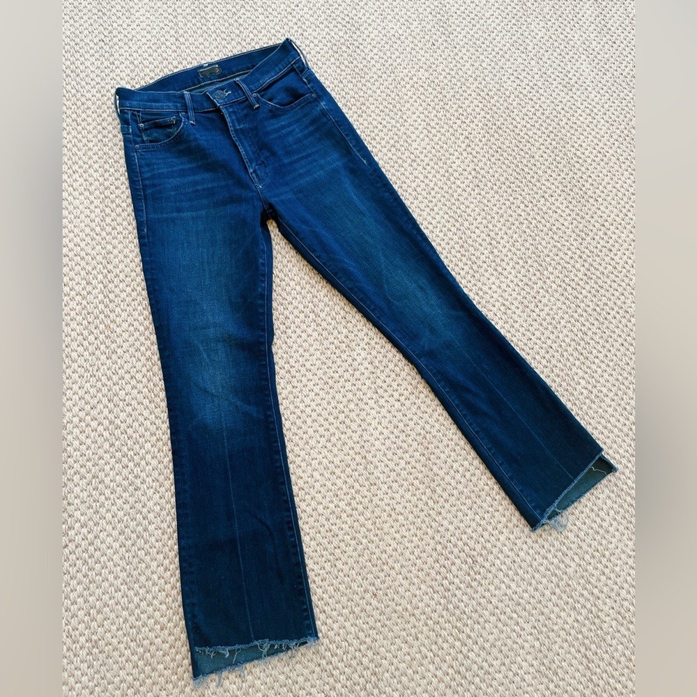 MOTHER Blue Raw-Hem Cropped Ankle Jeans
